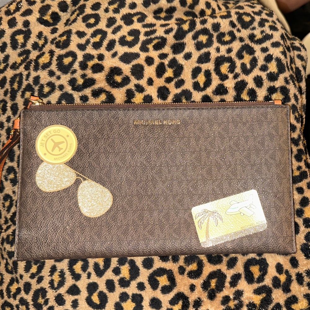 Michael Kors Dark Brown Wristlet with Gold Accents